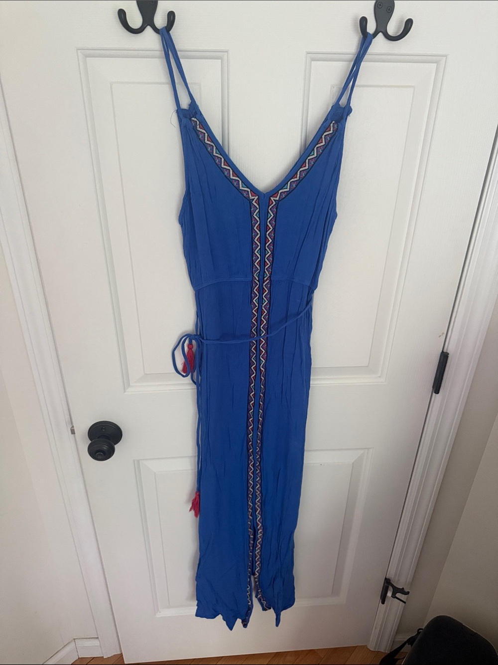 Flying Tomato Royal Blue Sleeveless Maxi Dress with Embroidered Trim